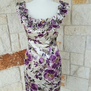 Floral Print Ruffled Sheath Dress Size 10